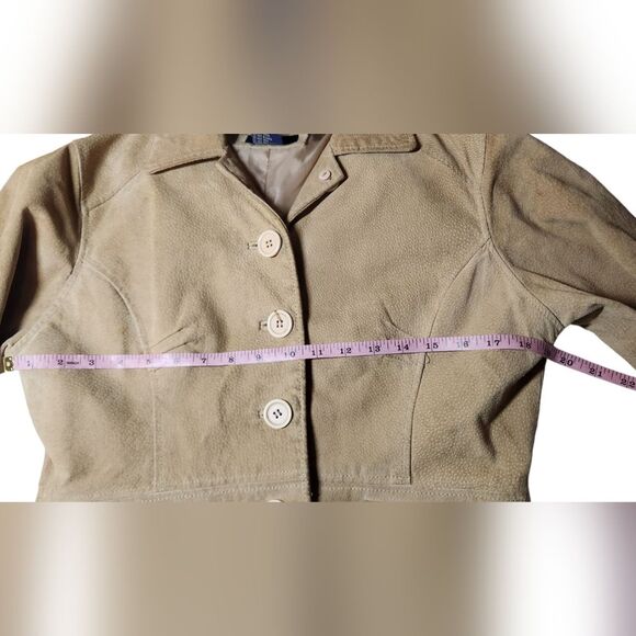 Vintage Leather Jacket Suede Tan BOHO Chunky Slouchy Grunge Pockets Distressed M - Picture 10 of 13